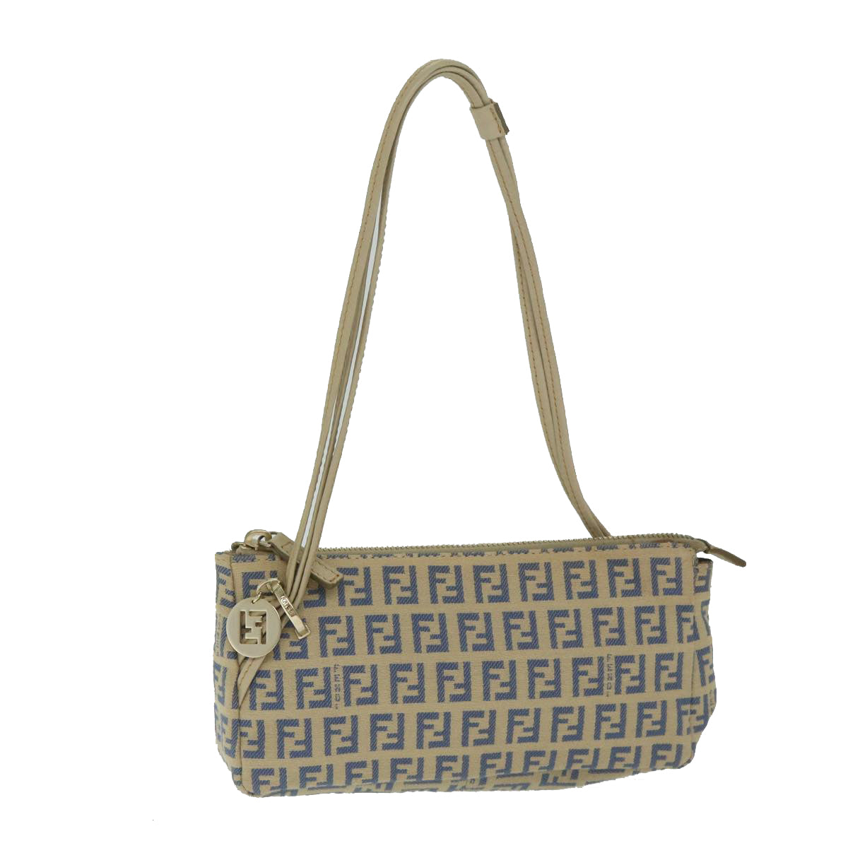 FENDI Zucchino Canvas Accessory Pouch Beige Blue 63286