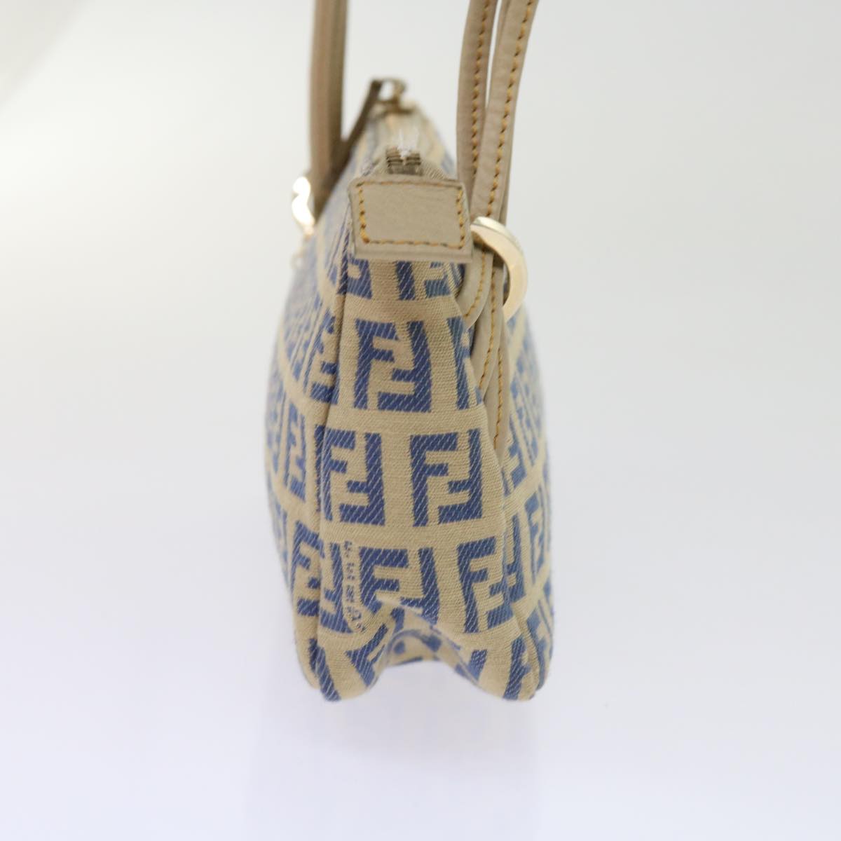 FENDI Zucchino Canvas Accessory Pouch Beige Blue 63286