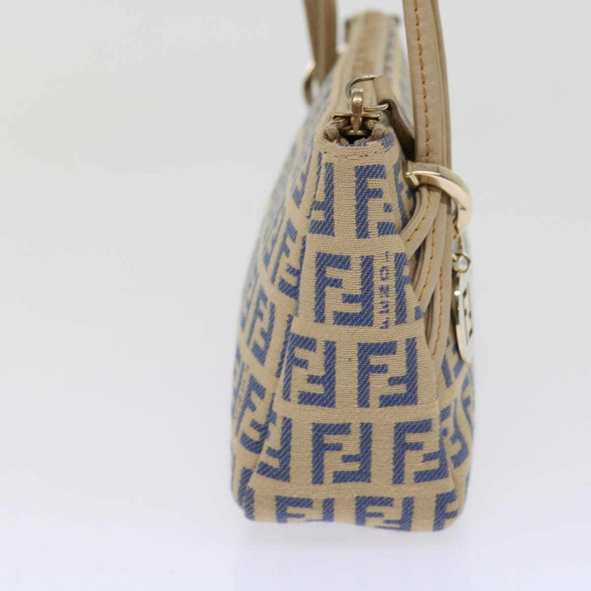 FENDI Zucchino Canvas Accessory Pouch Beige Blue 63286