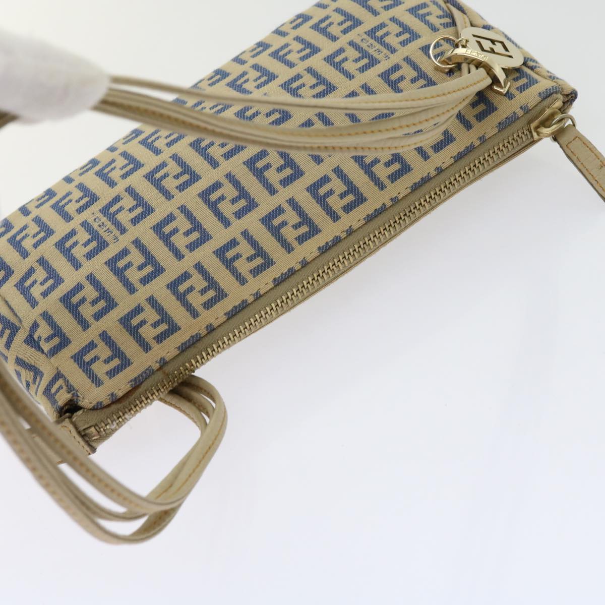 FENDI Zucchino Canvas Accessory Pouch Beige Blue 63286