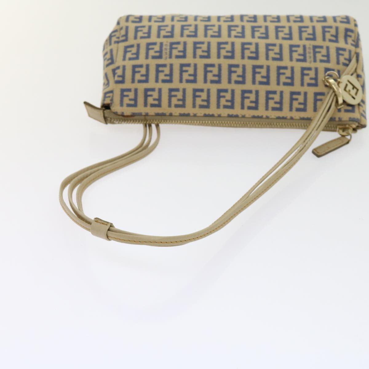 FENDI Zucchino Canvas Accessory Pouch Beige Blue 63286