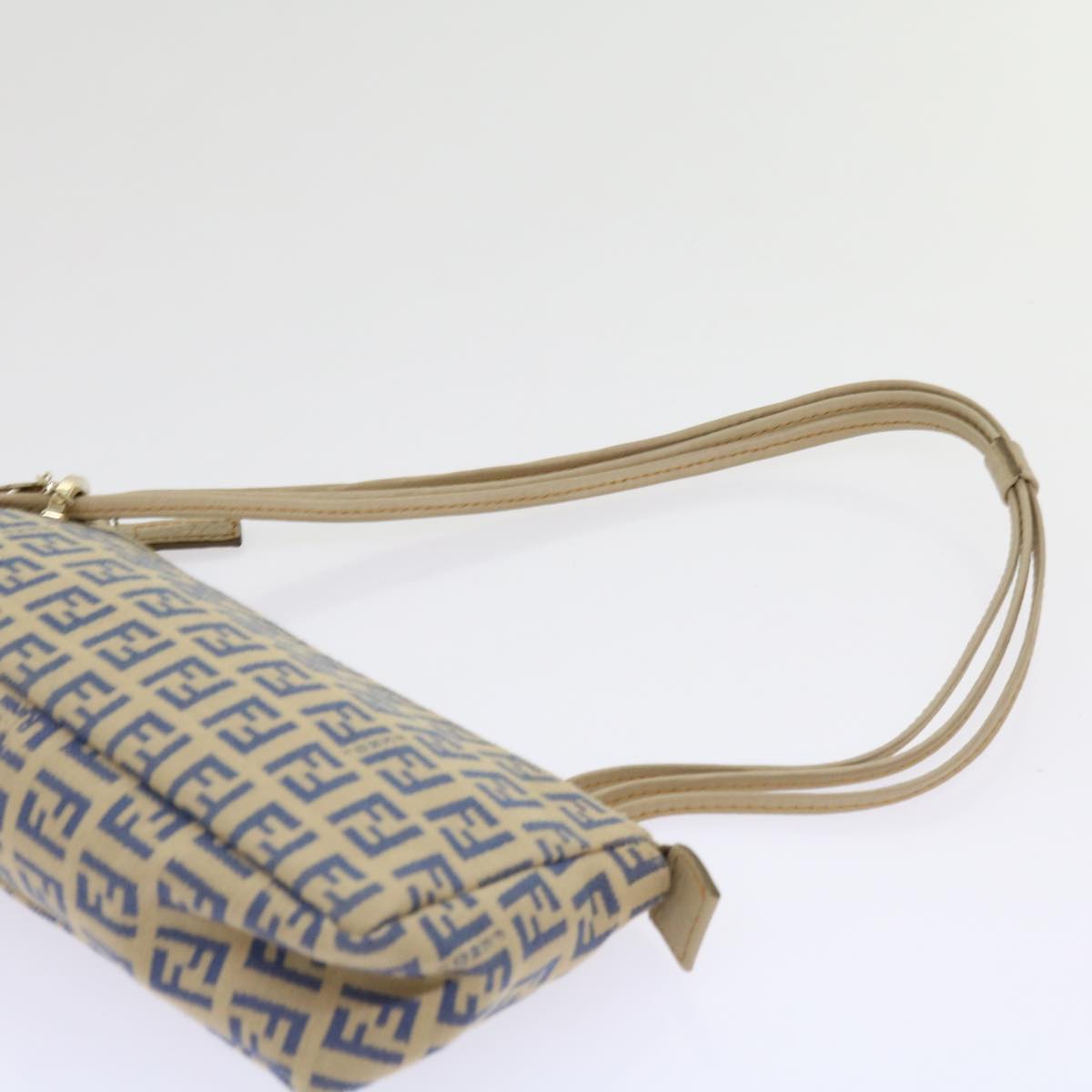FENDI Zucchino Canvas Accessory Pouch Beige Blue 63286