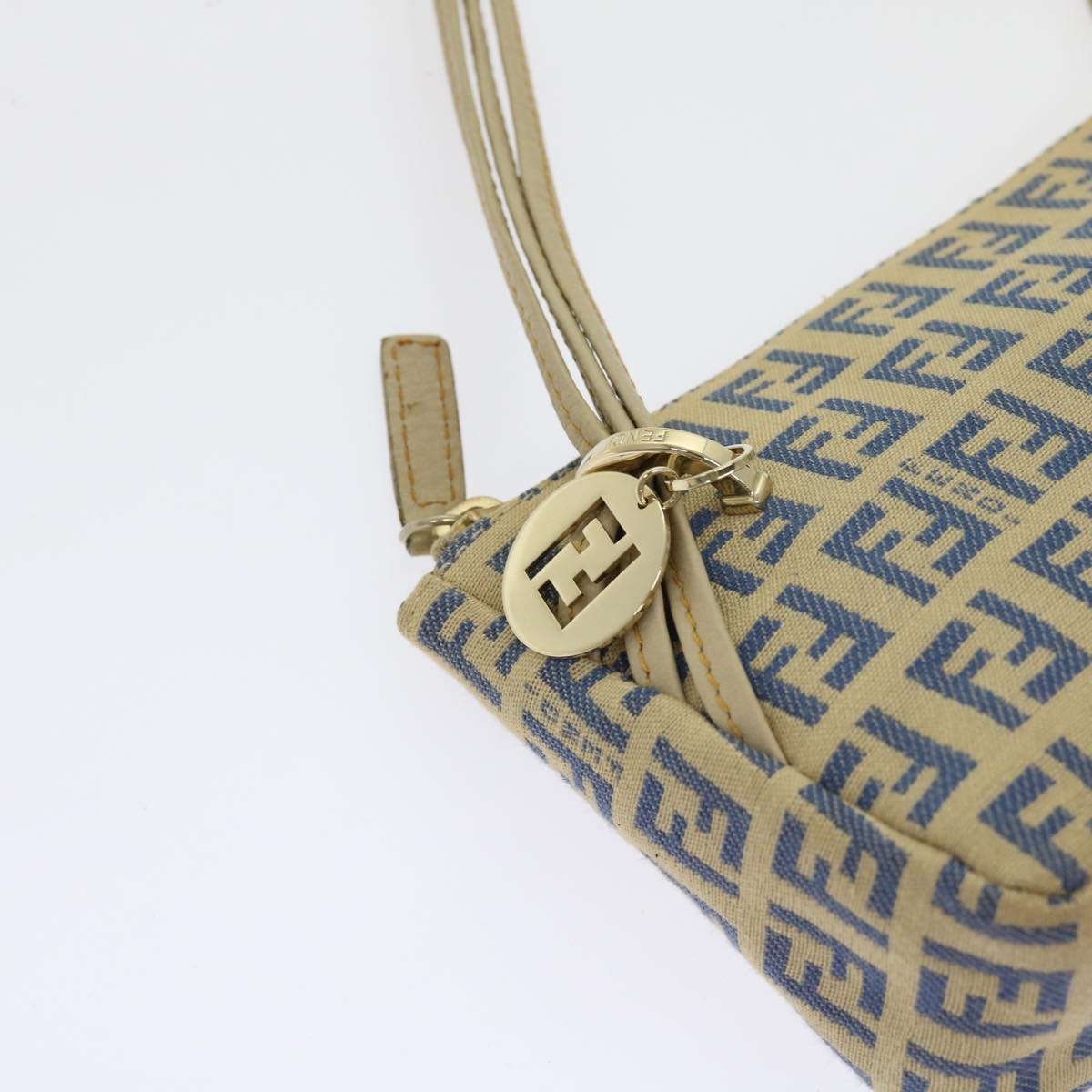 FENDI Zucchino Canvas Accessory Pouch Beige Blue 63286