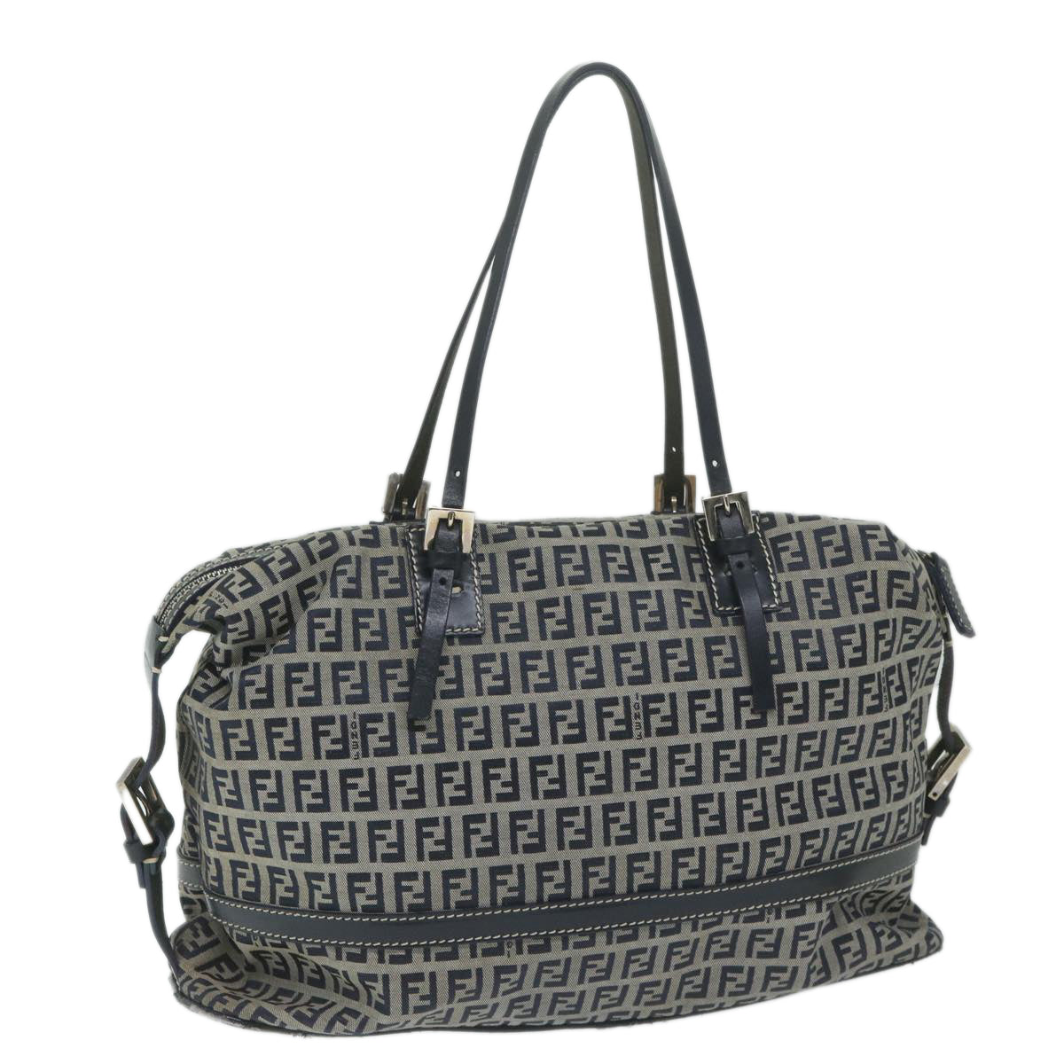 FENDI Zucchino Canvas Shoulder Bag Navy 63396