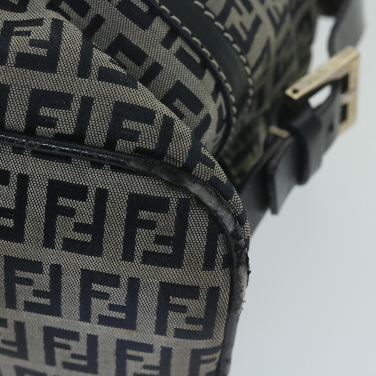 FENDI Zucchino Canvas Shoulder Bag Navy 63396