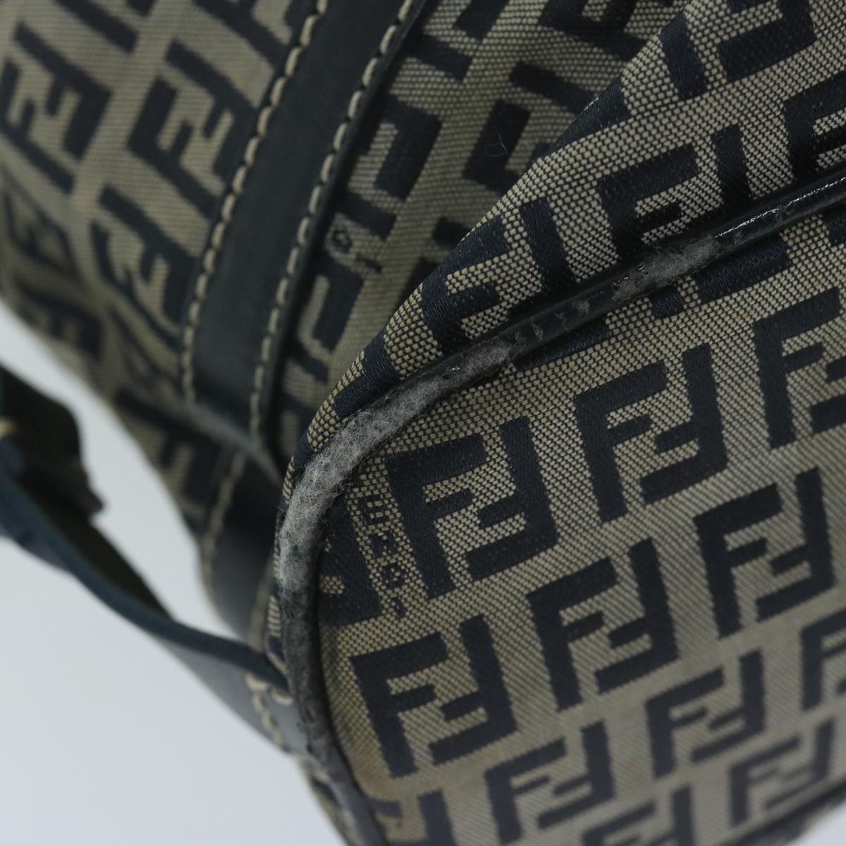 FENDI Zucchino Canvas Shoulder Bag Navy 63396
