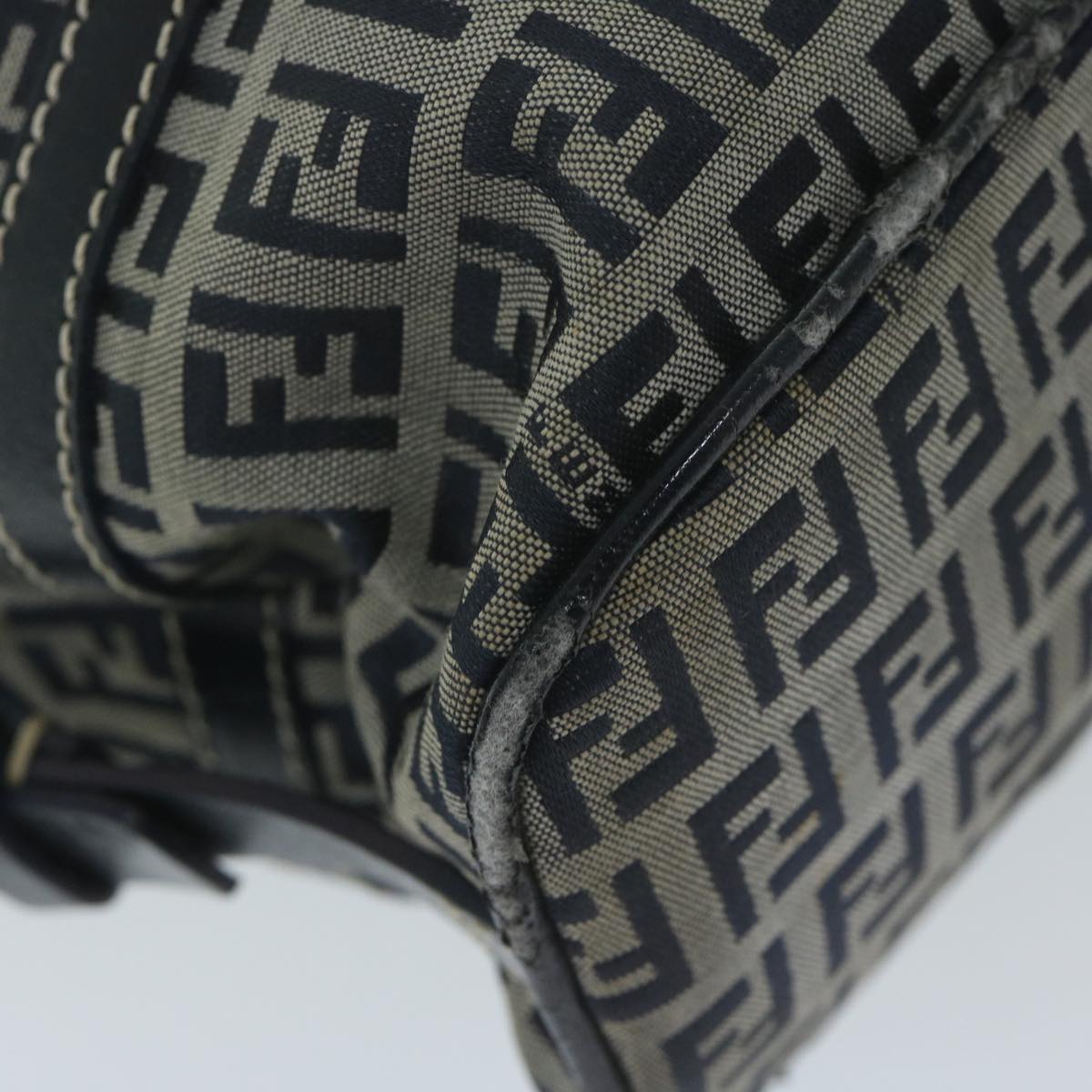 FENDI Zucchino Canvas Shoulder Bag Navy 63396