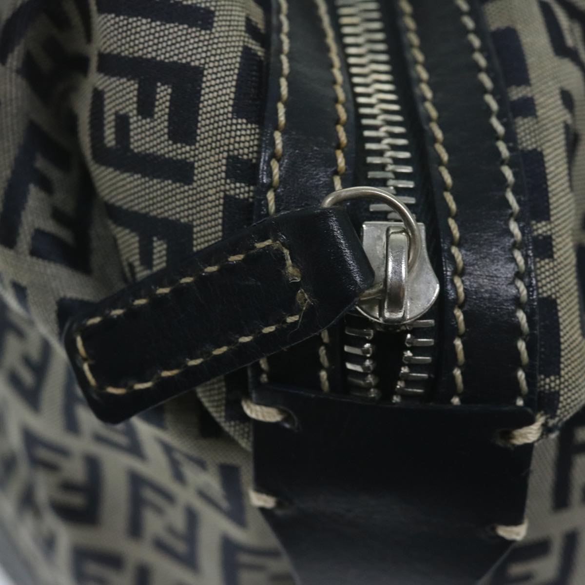 FENDI Zucchino Canvas Shoulder Bag Navy 63396
