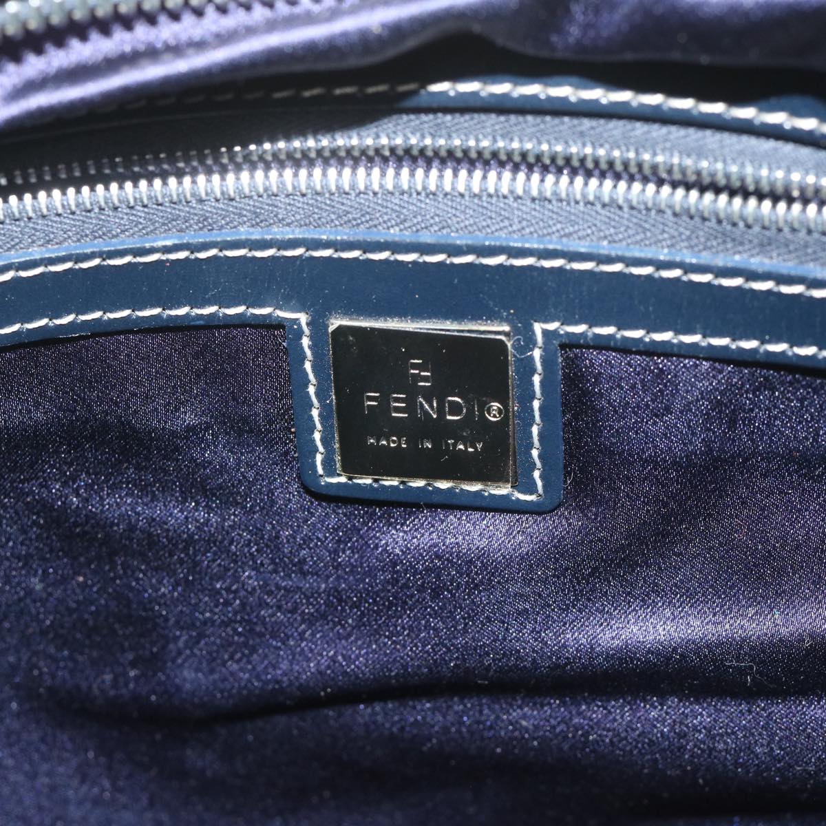 FENDI Zucchino Canvas Shoulder Bag Navy 63396