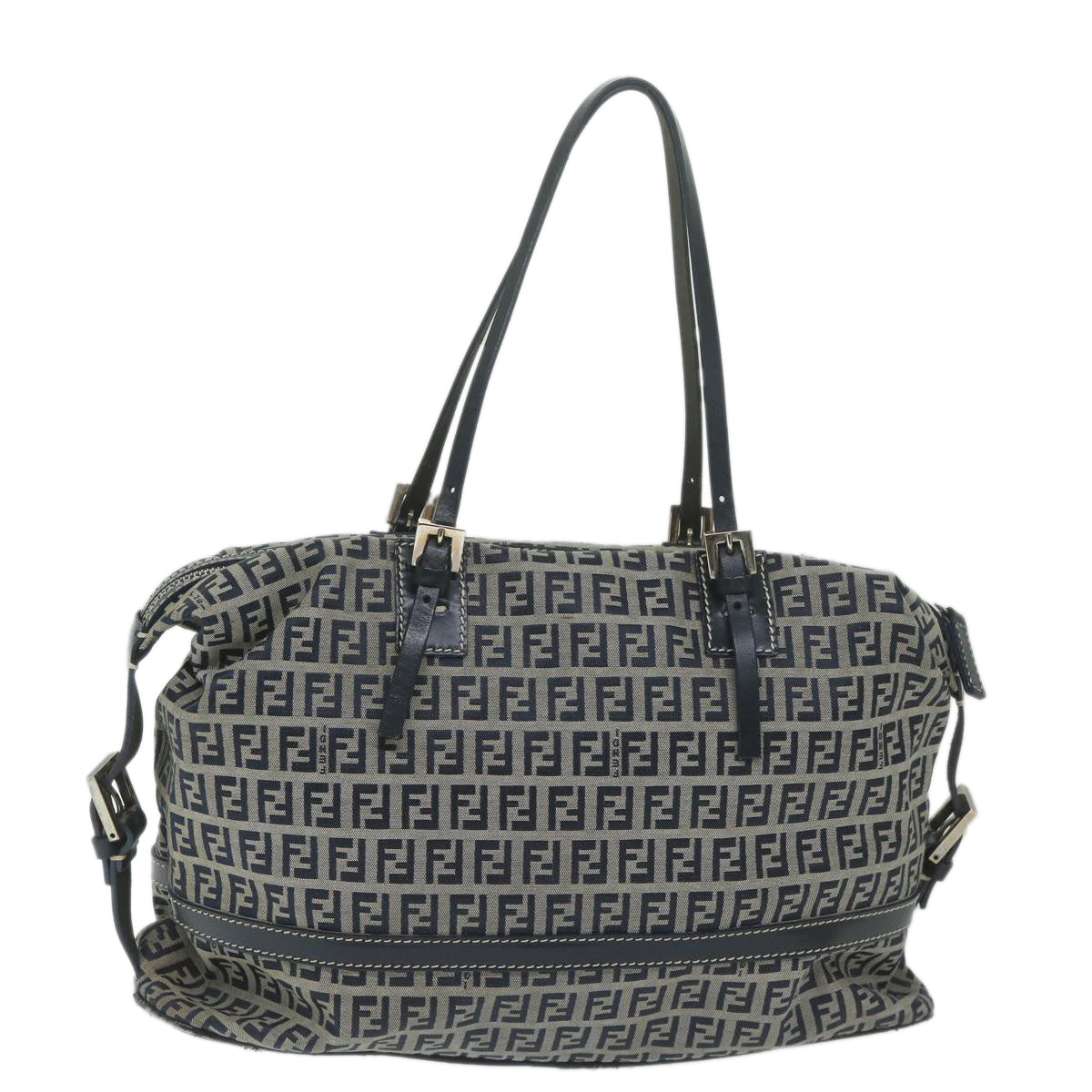 FENDI Zucchino Canvas Shoulder Bag Navy 63396