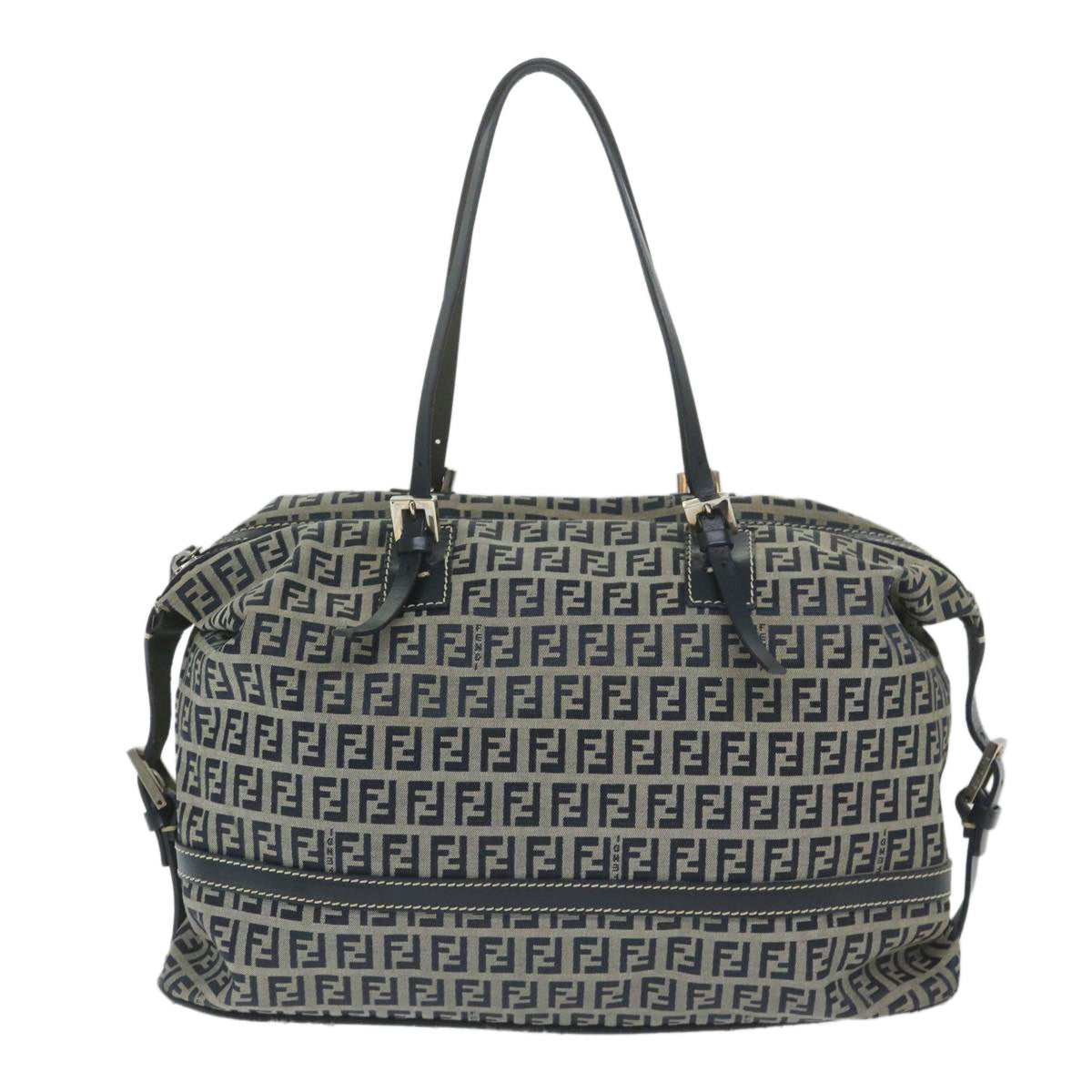FENDI Zucchino Canvas Shoulder Bag Navy 63396