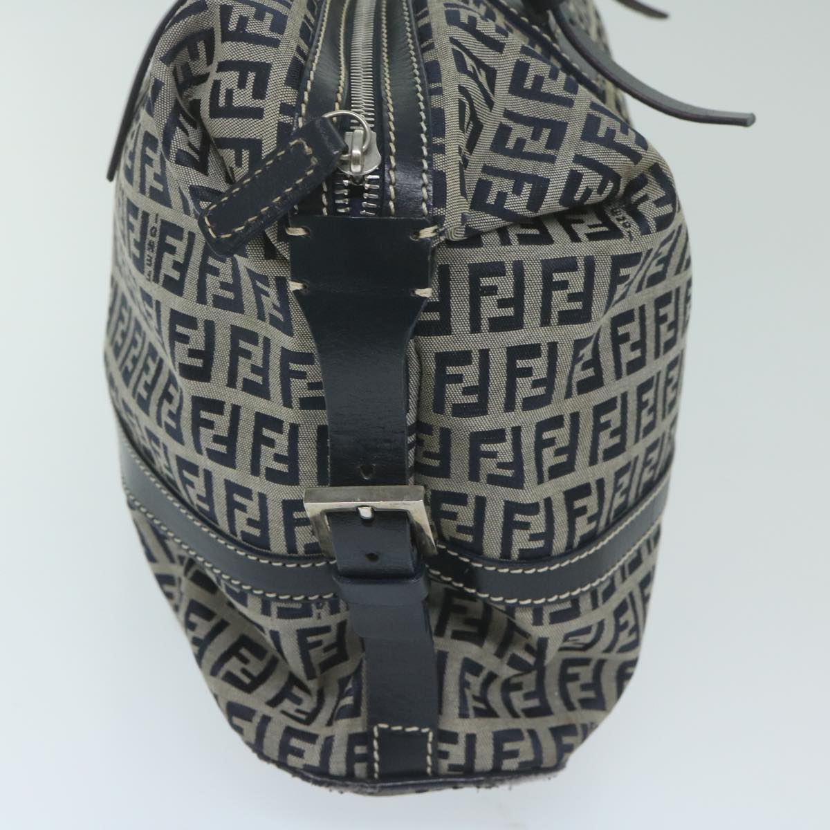 FENDI Zucchino Canvas Shoulder Bag Navy 63396