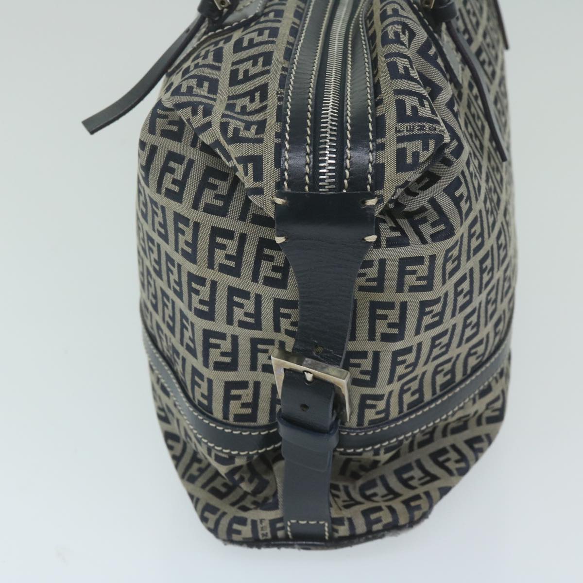 FENDI Zucchino Canvas Shoulder Bag Navy 63396