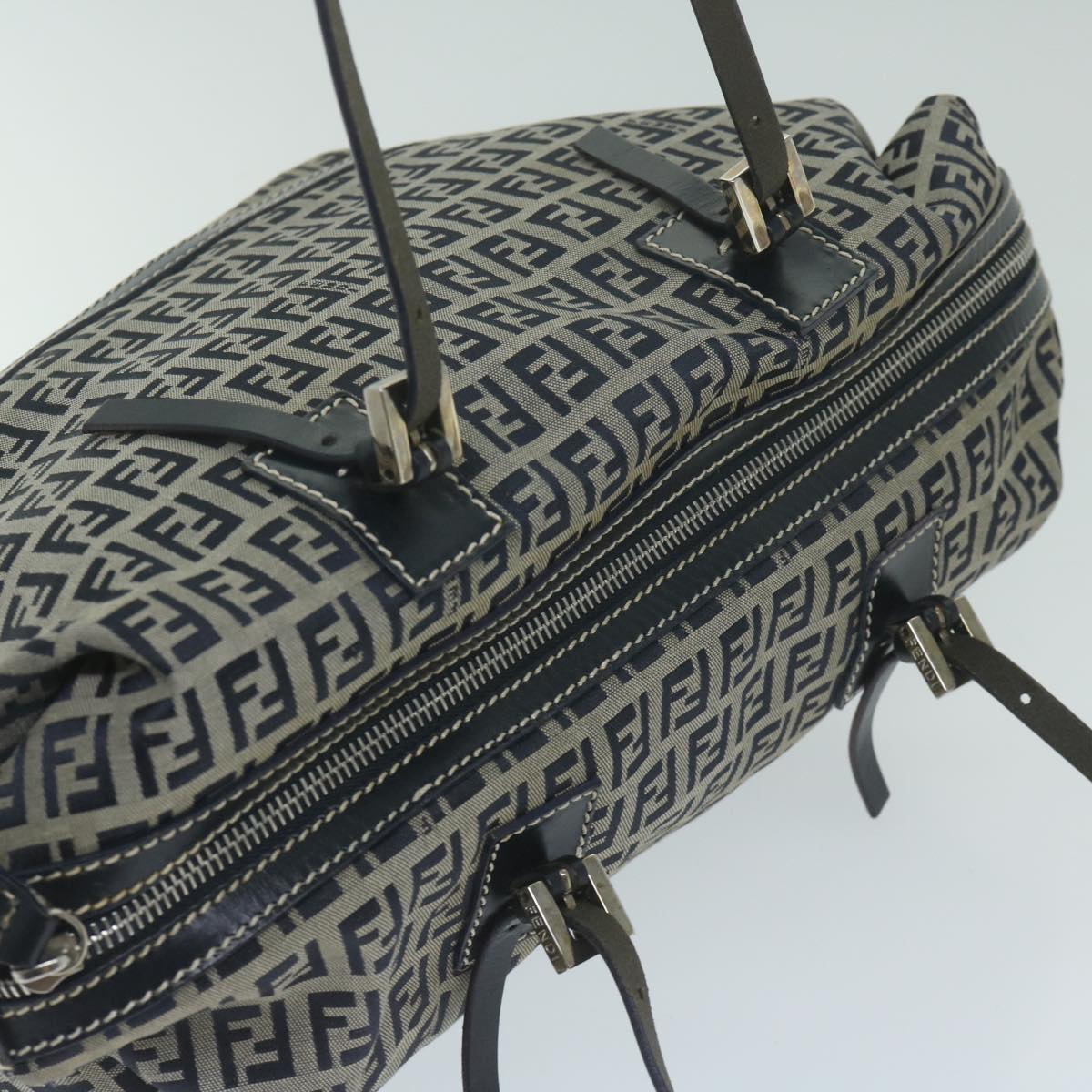 FENDI Zucchino Canvas Shoulder Bag Navy 63396
