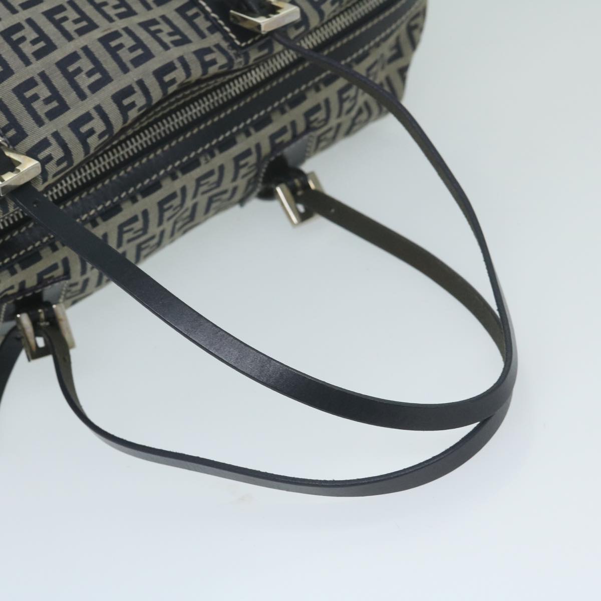 FENDI Zucchino Canvas Shoulder Bag Navy 63396