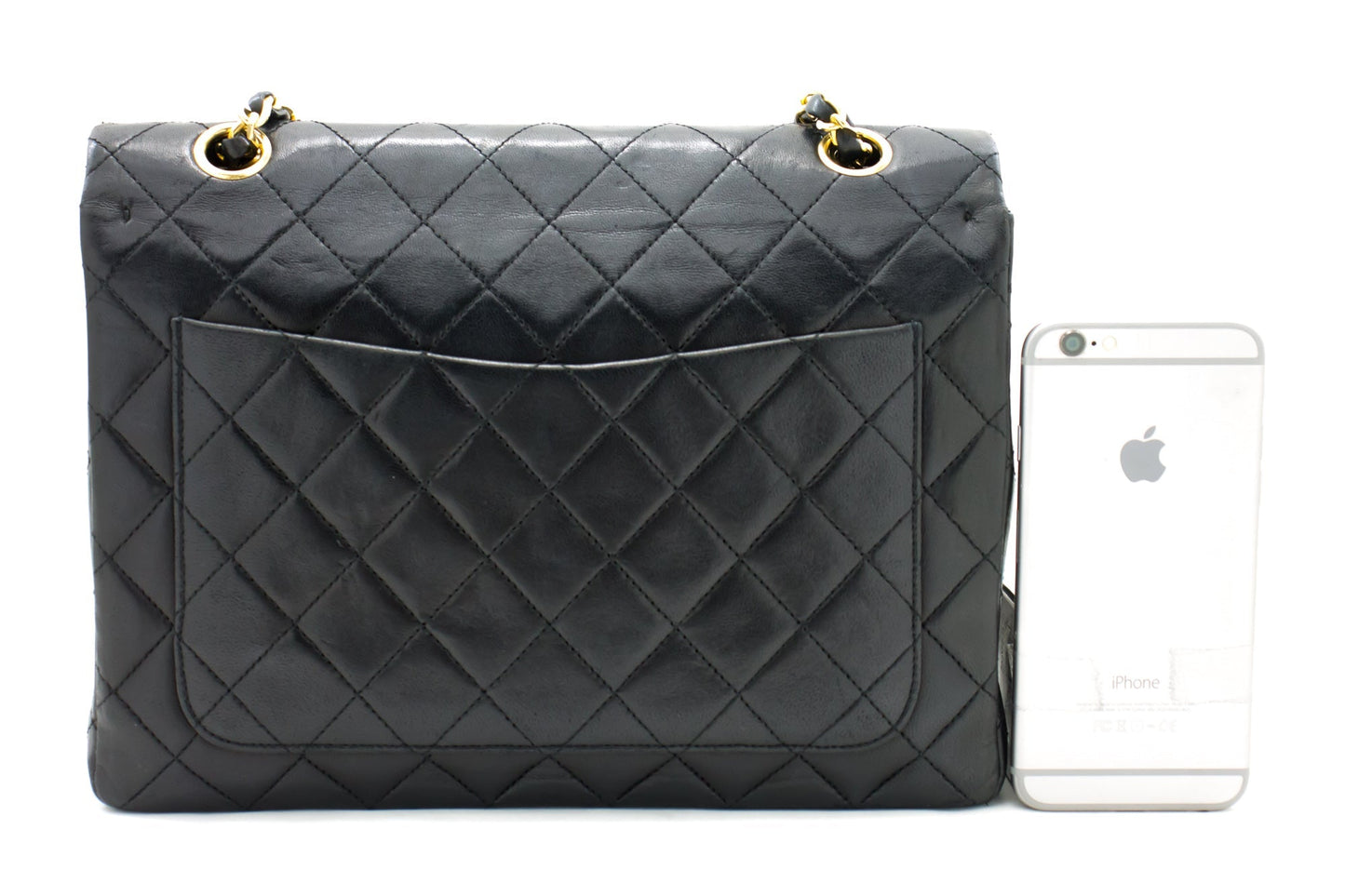 CHANEL 2.55 Double Flap Square Chain Shoulder Bag Black Lambskin h72