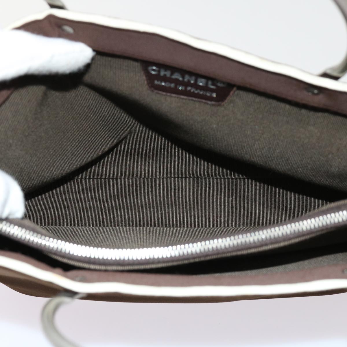 CHANEL Hand Bag Nylon Brown CC 63436