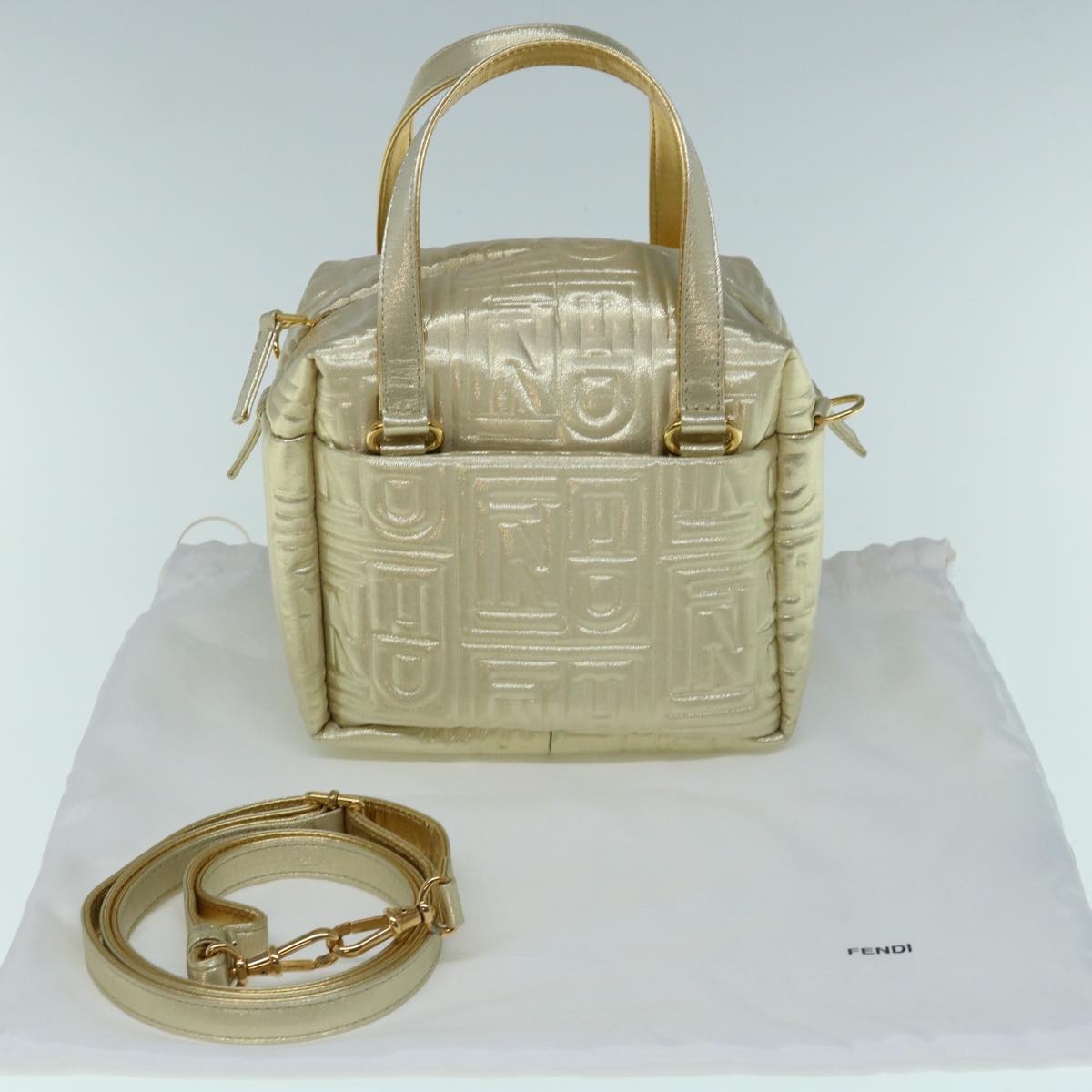 FENDI Hand Bag Nylon 2way Gold 63497A