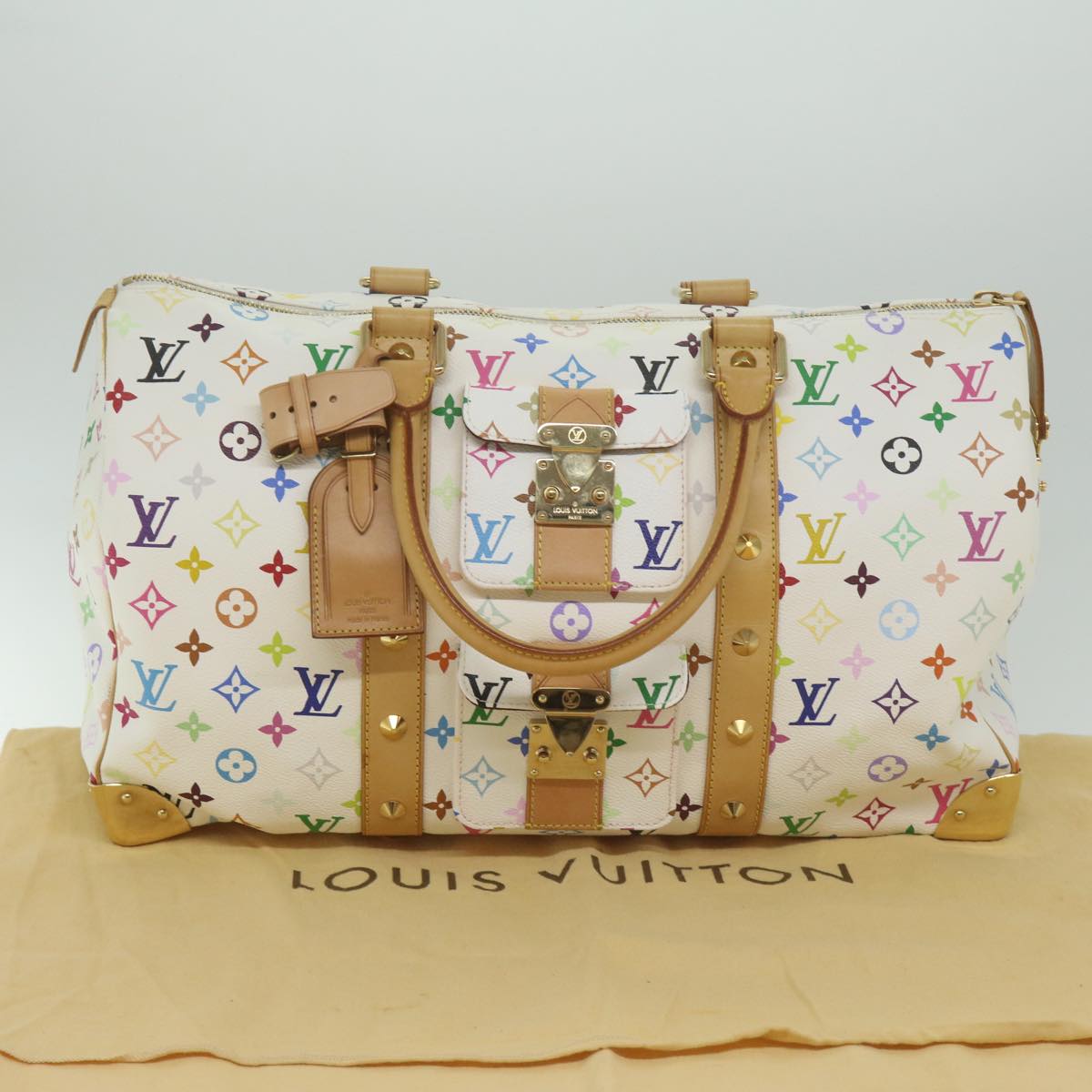 LOUIS VUITTON Monogram Multicolor Keepall 45 Boston Bag White M92641 63604A