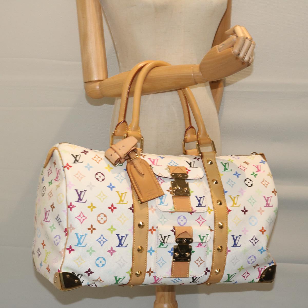 LOUIS VUITTON Monogram Multicolor Keepall 45 Boston Bag White M92641 63604A