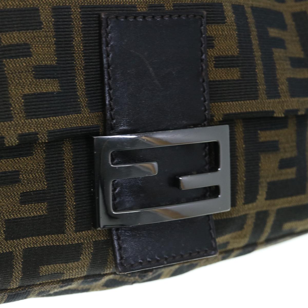FENDI Zucca Canvas Mamma Baguette Shoulder Bag Black Brown 63693