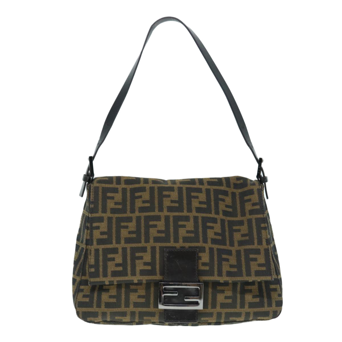 FENDI Zucca Canvas Mamma Baguette Shoulder Bag Black Brown 63693