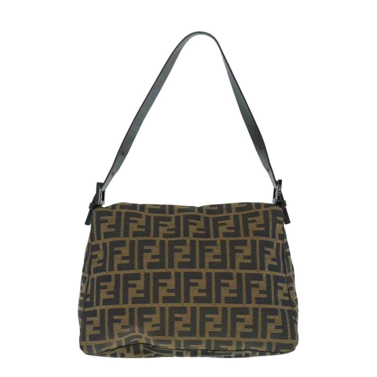 FENDI Zucca Canvas Mamma Baguette Shoulder Bag Black Brown 63693