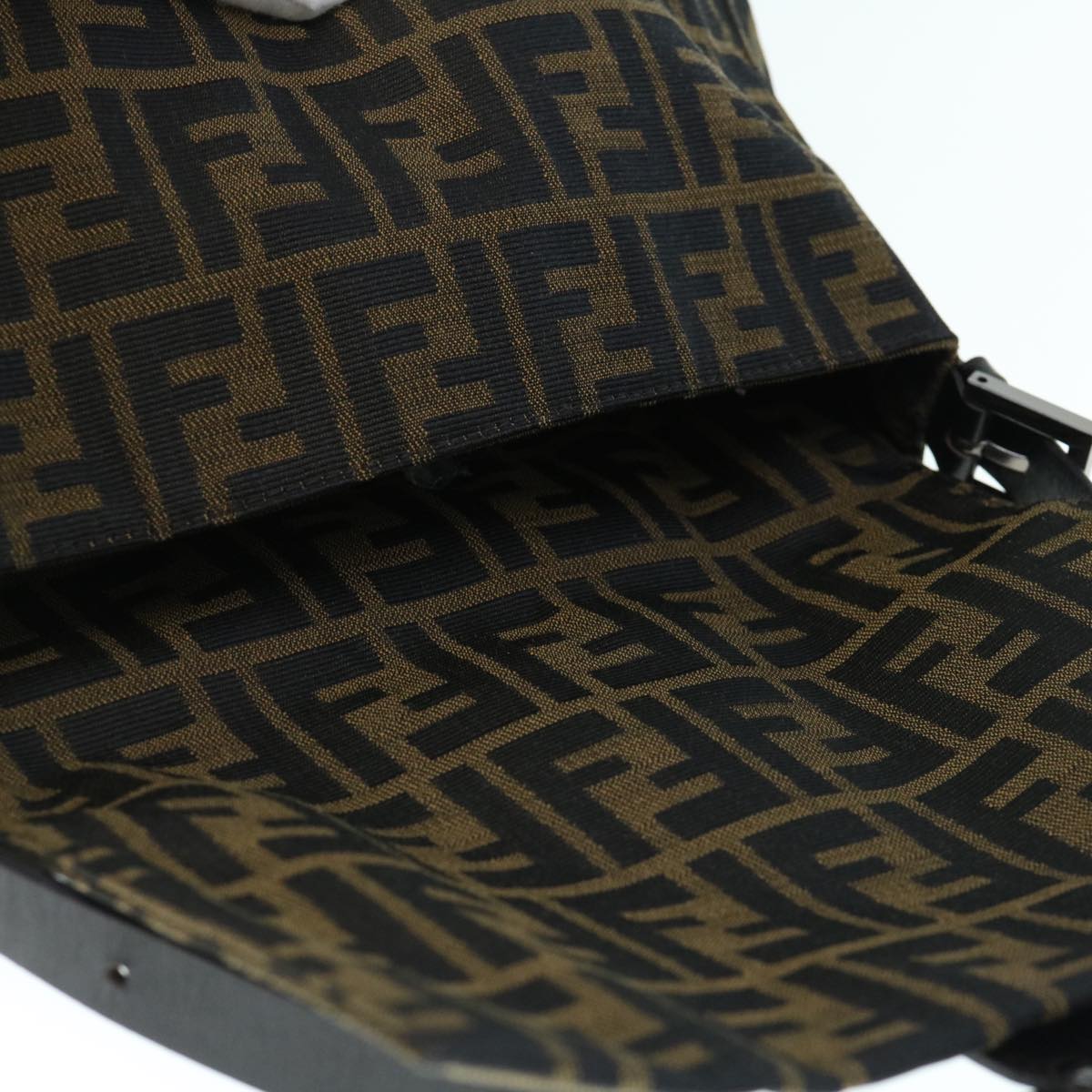 FENDI Zucca Canvas Mamma Baguette Shoulder Bag Black Brown 63693