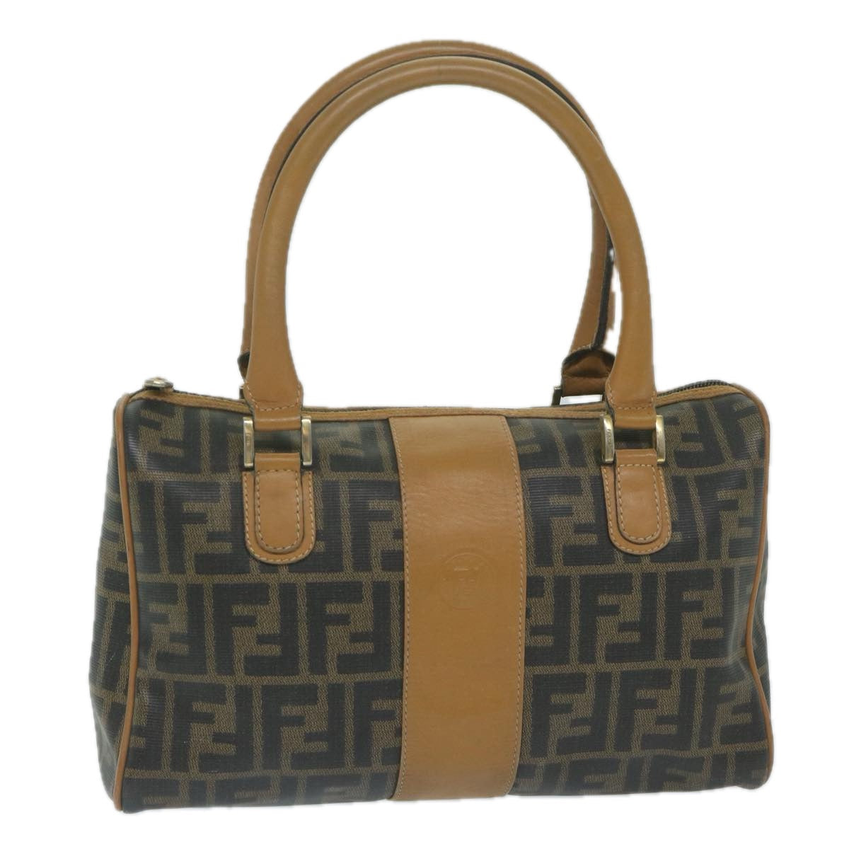 FENDI Zucca Canvas Hand Bag Black Brown 63796
