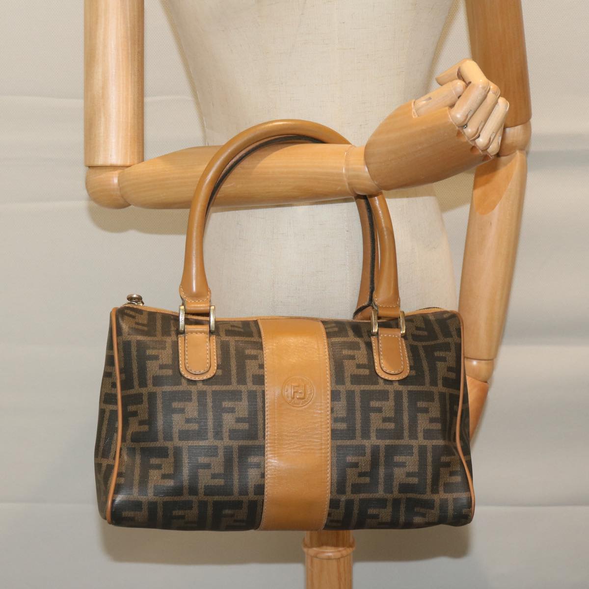 FENDI Zucca Canvas Hand Bag Black Brown 63796
