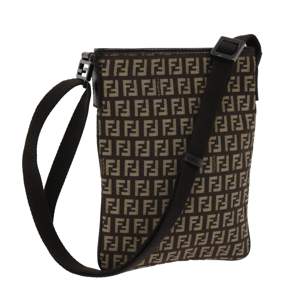 FENDI Zucchino Canvas Shoulder Bag Brown 63817