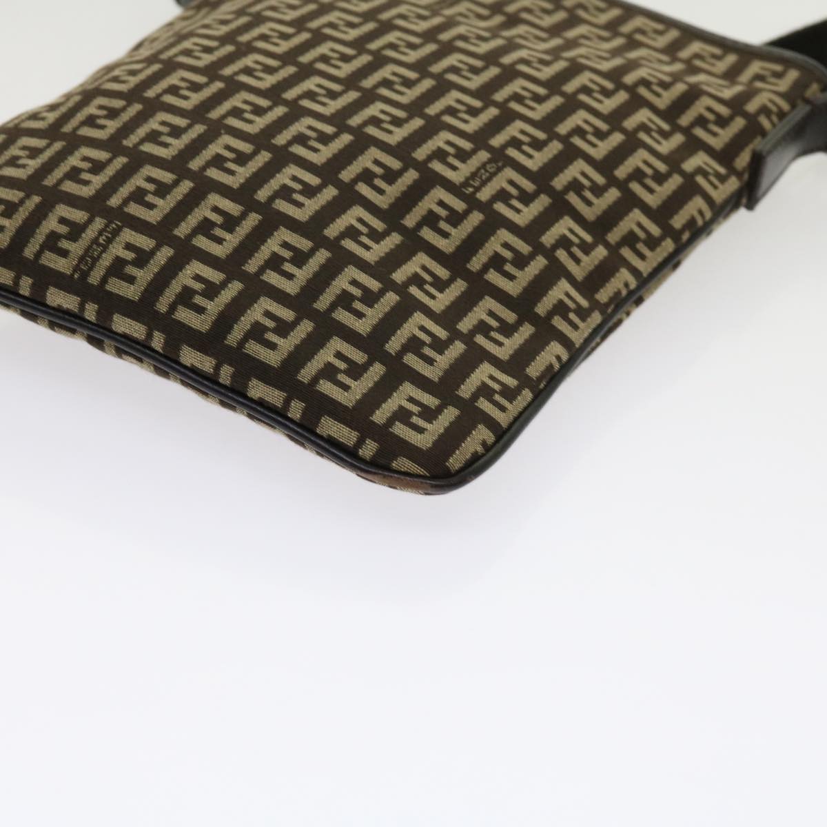 FENDI Zucchino Canvas Shoulder Bag Brown 63817