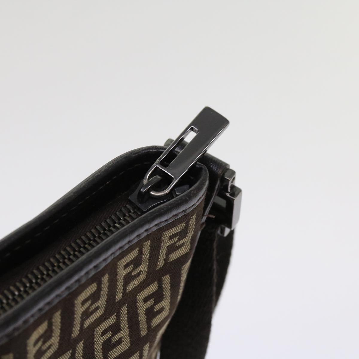 FENDI Zucchino Canvas Shoulder Bag Brown 63817