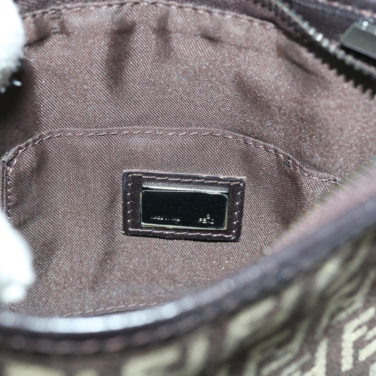 FENDI Zucchino Canvas Shoulder Bag Brown 63817