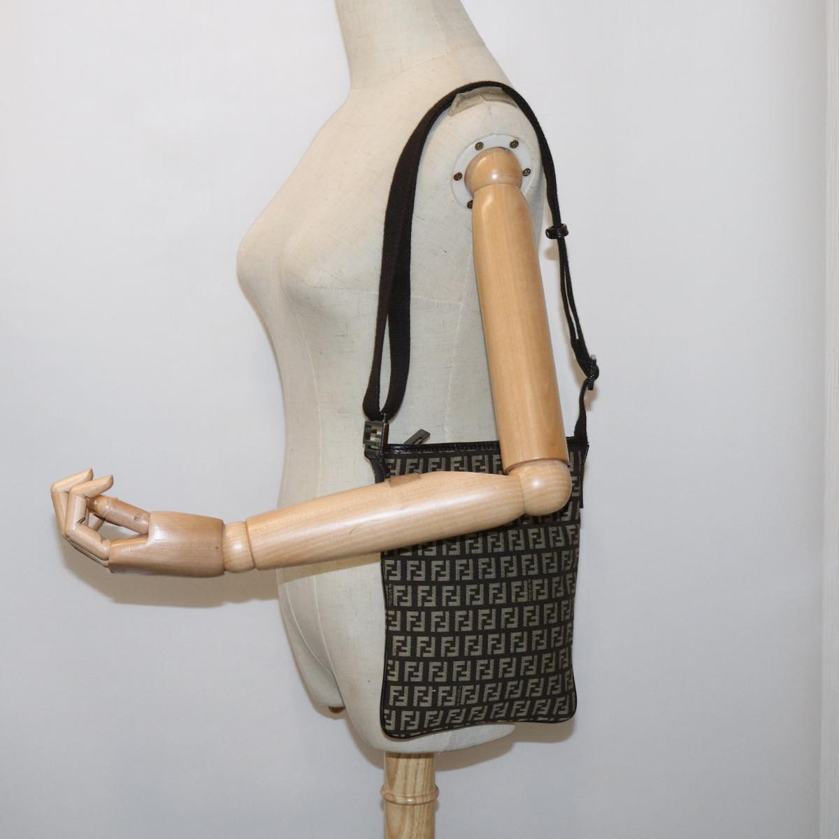 FENDI Zucchino Canvas Shoulder Bag Brown 63817