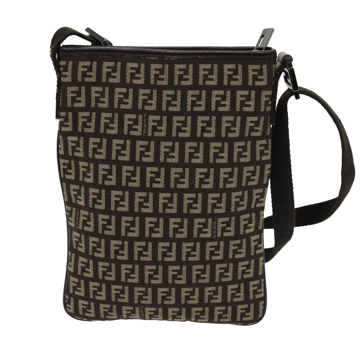 FENDI Zucchino Canvas Shoulder Bag Brown 63817
