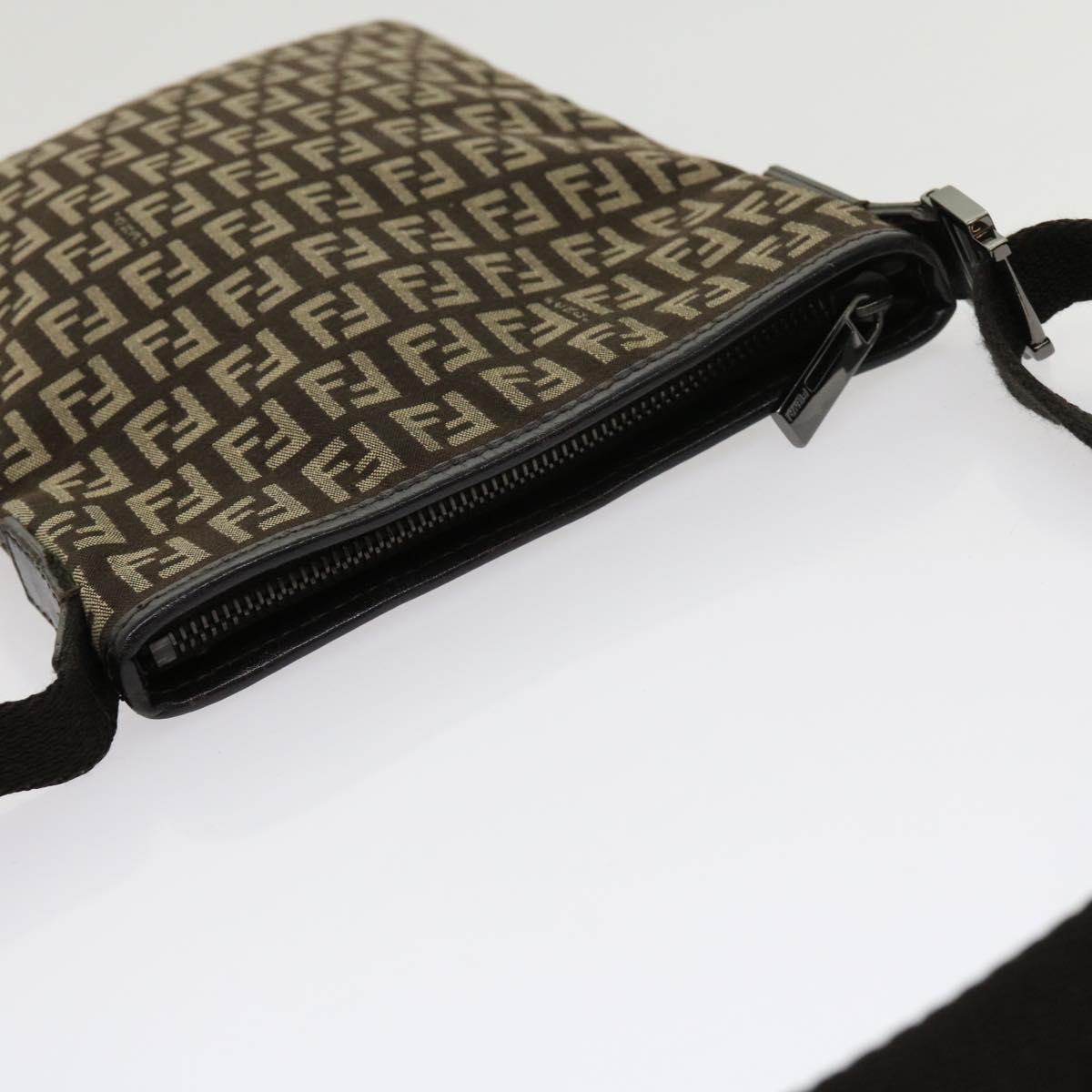 FENDI Zucchino Canvas Shoulder Bag Brown 63817