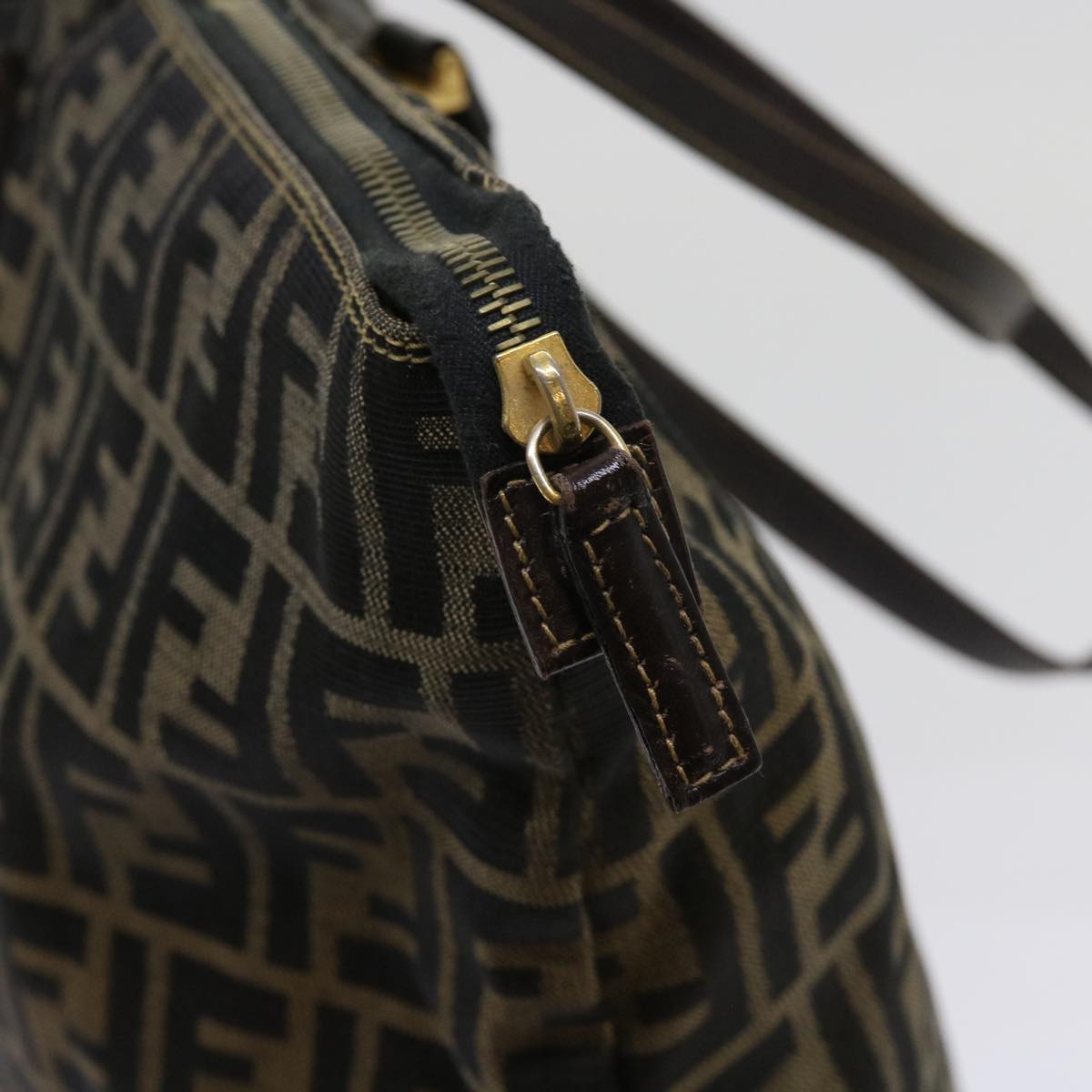 FENDI Zucca Canvas Shoulder Bag Black Brown 63819