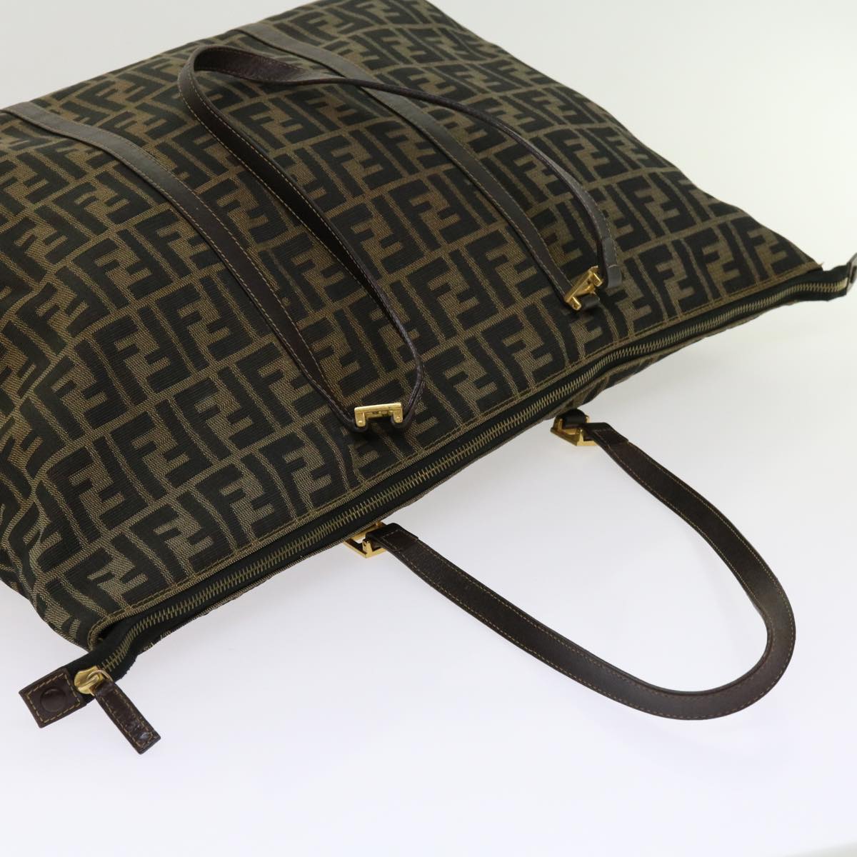 FENDI Zucca Canvas Shoulder Bag Black Brown 63819