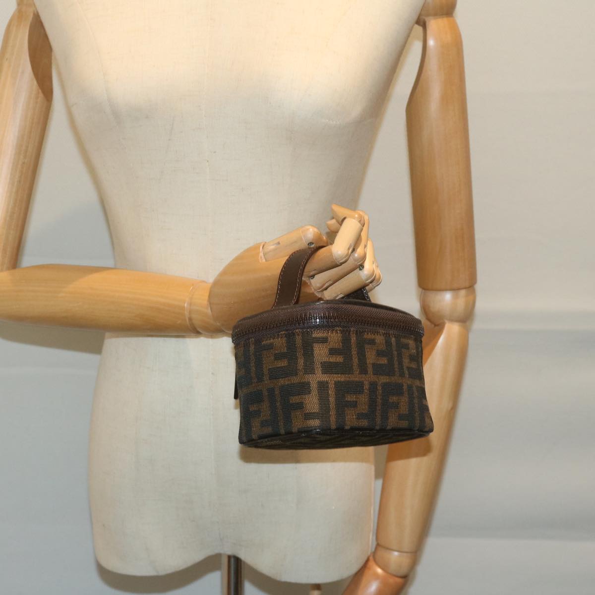 FENDI Zucca Canvas Vanity Pouch Brown Black 63932