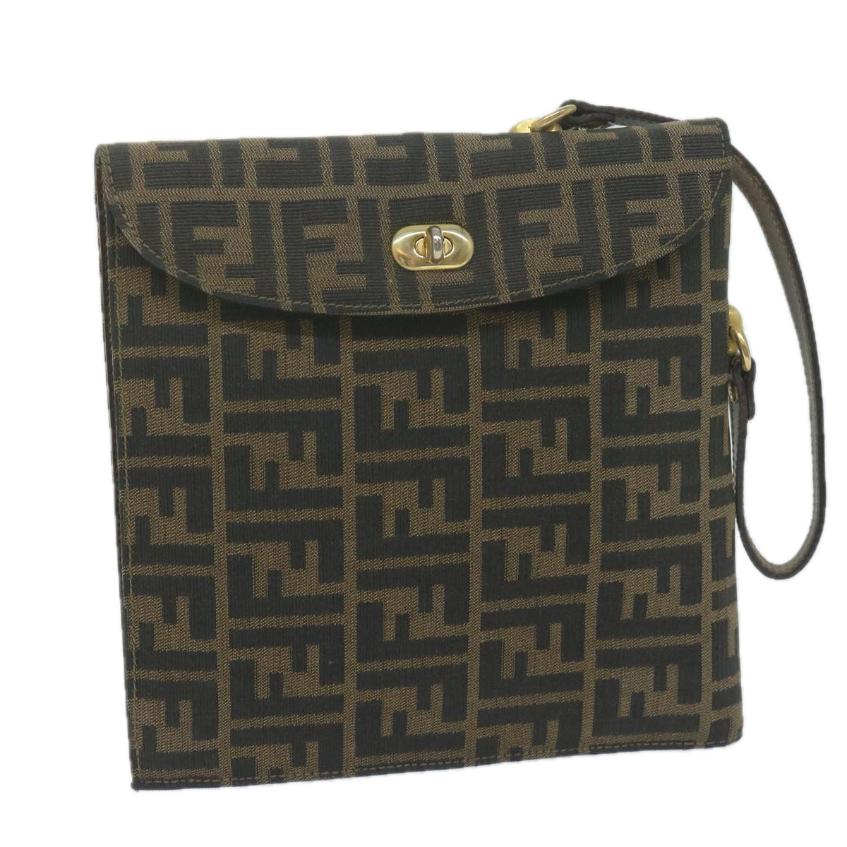 FENDI Zucca Canvas Hand Bag Black Brown 64269