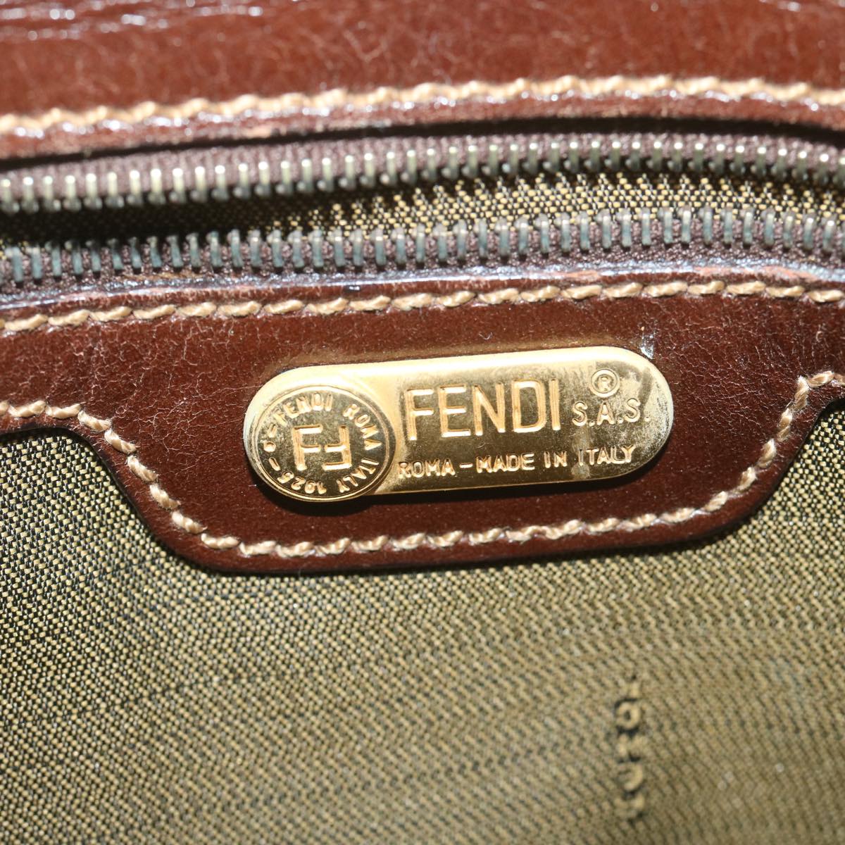 FENDI Zucca Canvas Hand Bag Black Brown 64269