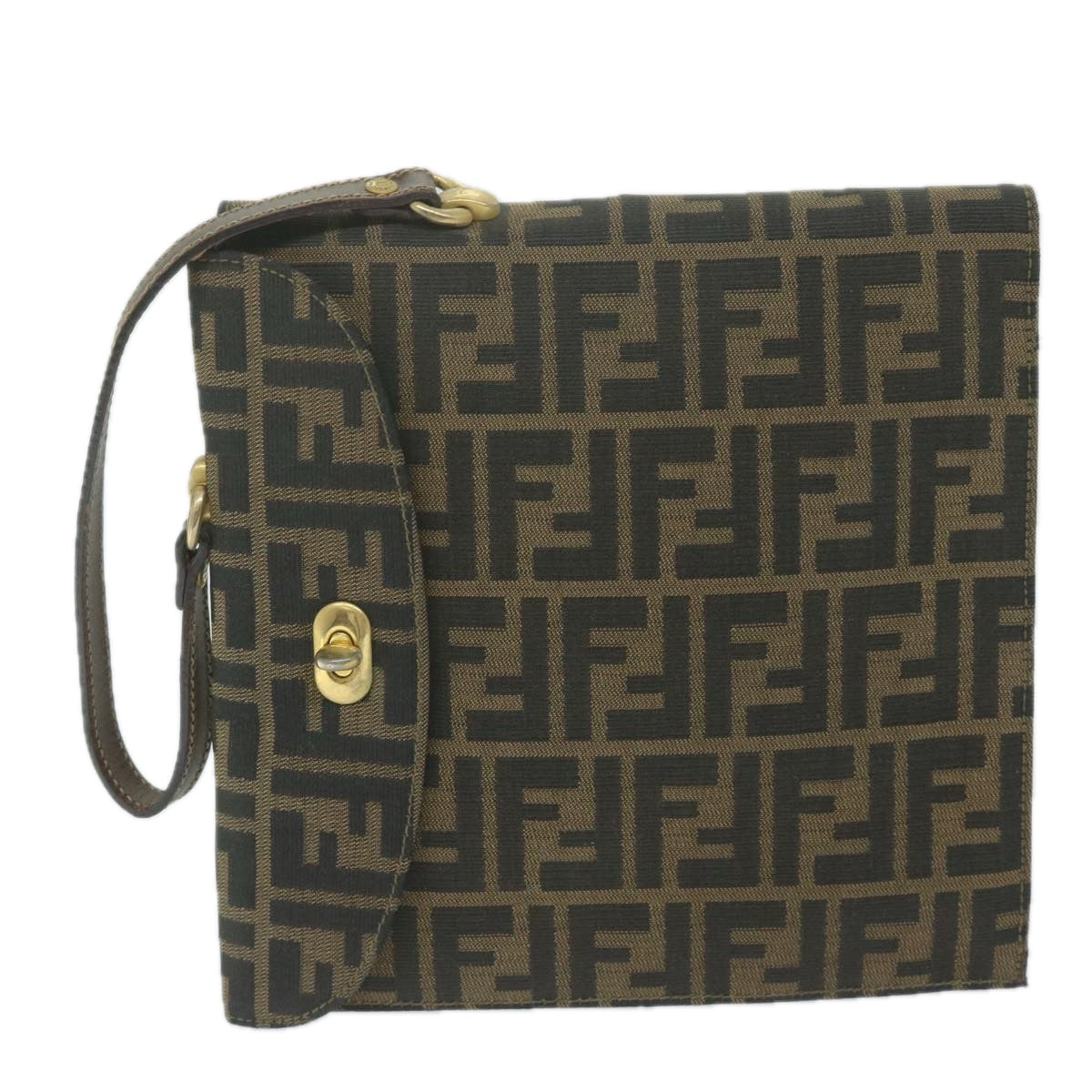 FENDI Zucca Canvas Hand Bag Black Brown 64269