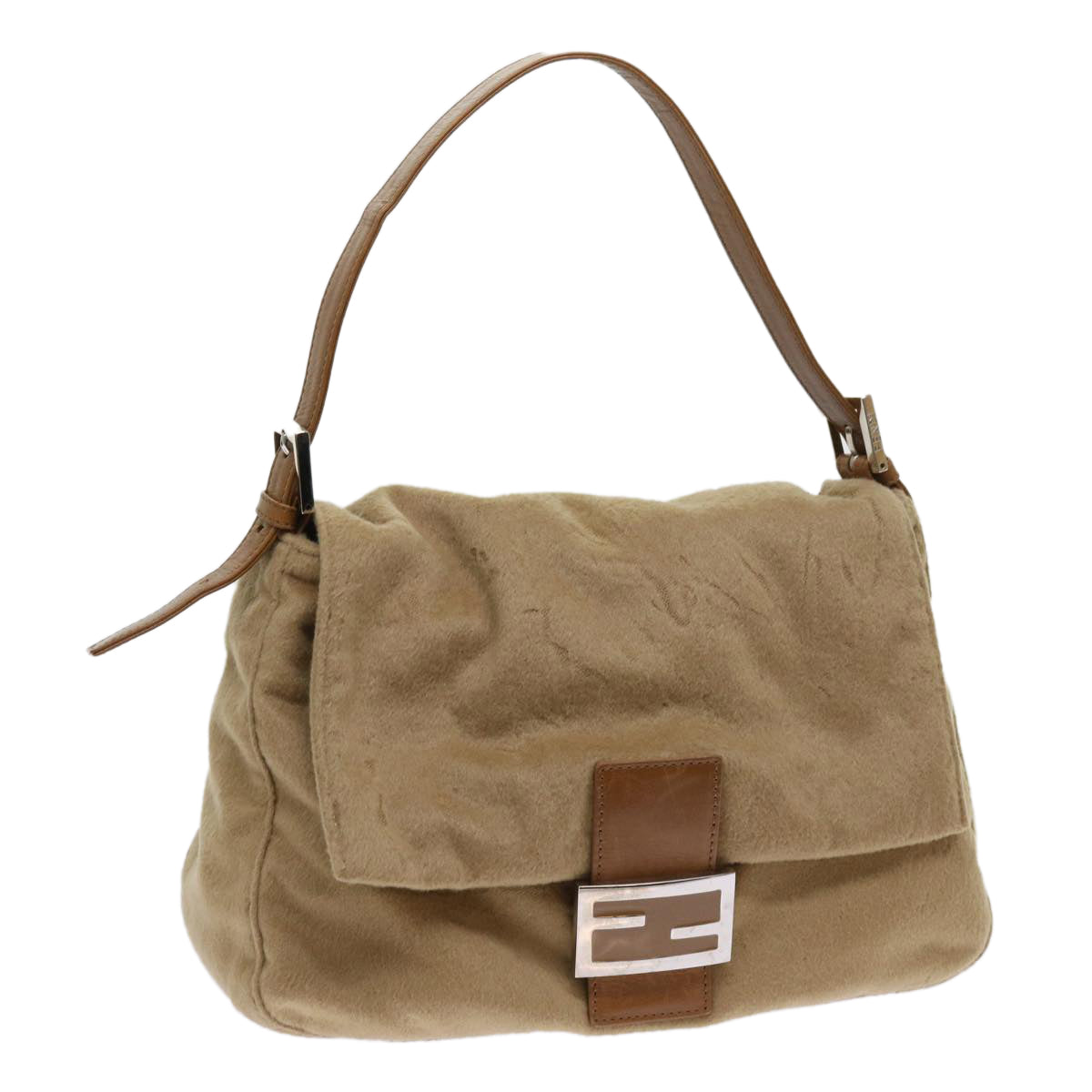 FENDI Mamma Baguette Shoulder Bag Wool Beige 64454