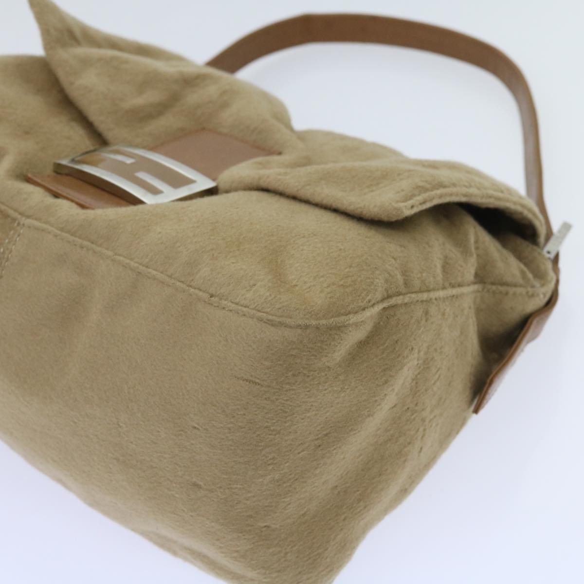 FENDI Mamma Baguette Shoulder Bag Wool Beige 64454
