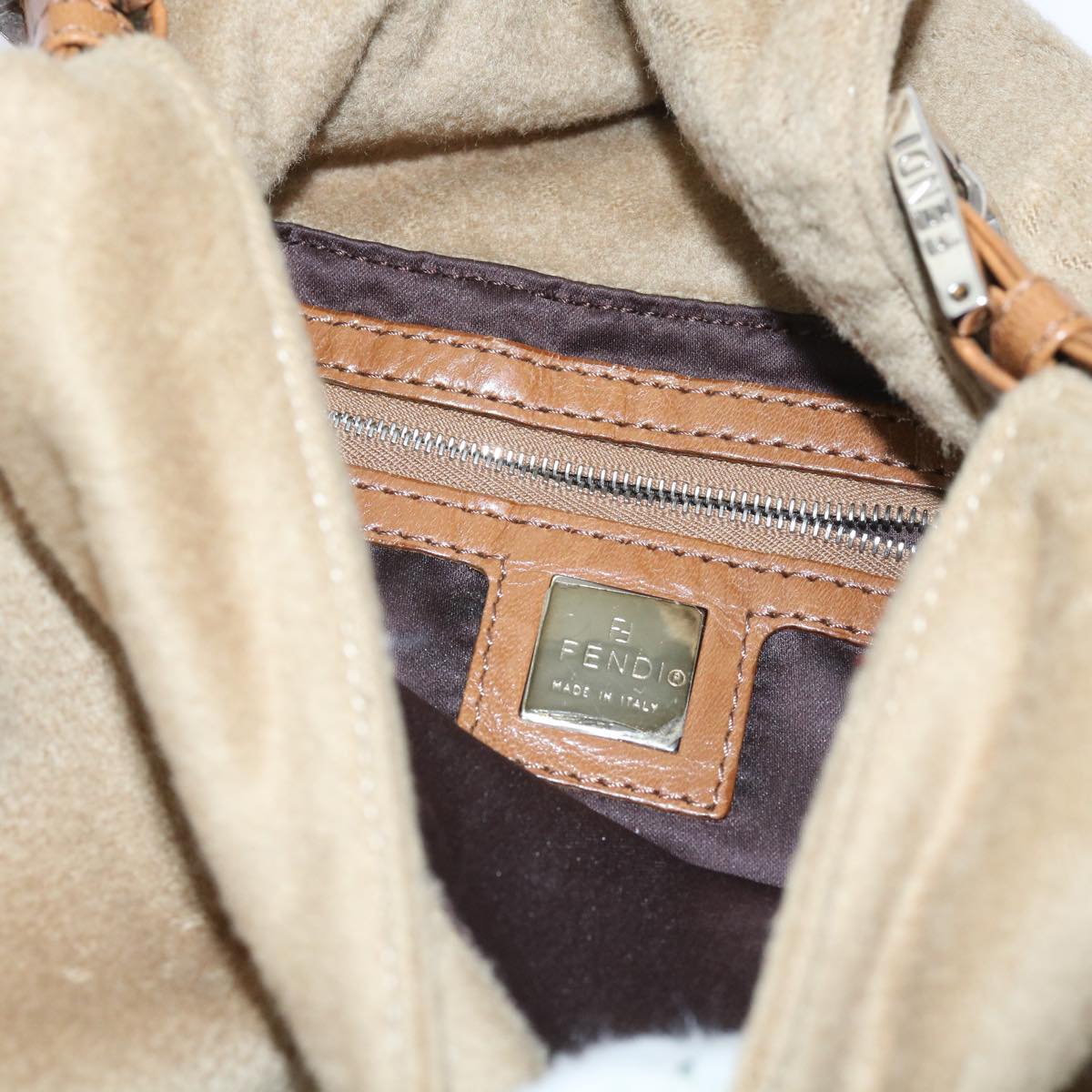FENDI Mamma Baguette Shoulder Bag Wool Beige 64454