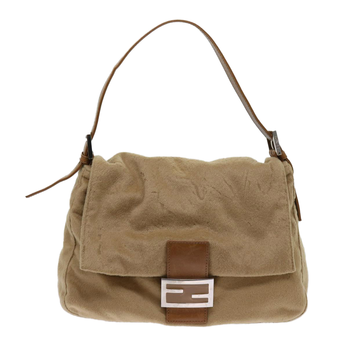 FENDI Mamma Baguette Shoulder Bag Wool Beige 64454