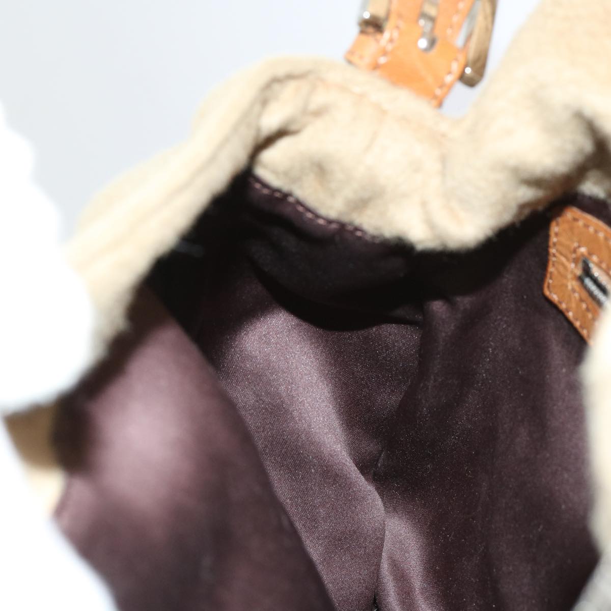 FENDI Mamma Baguette Shoulder Bag Wool Beige 64454