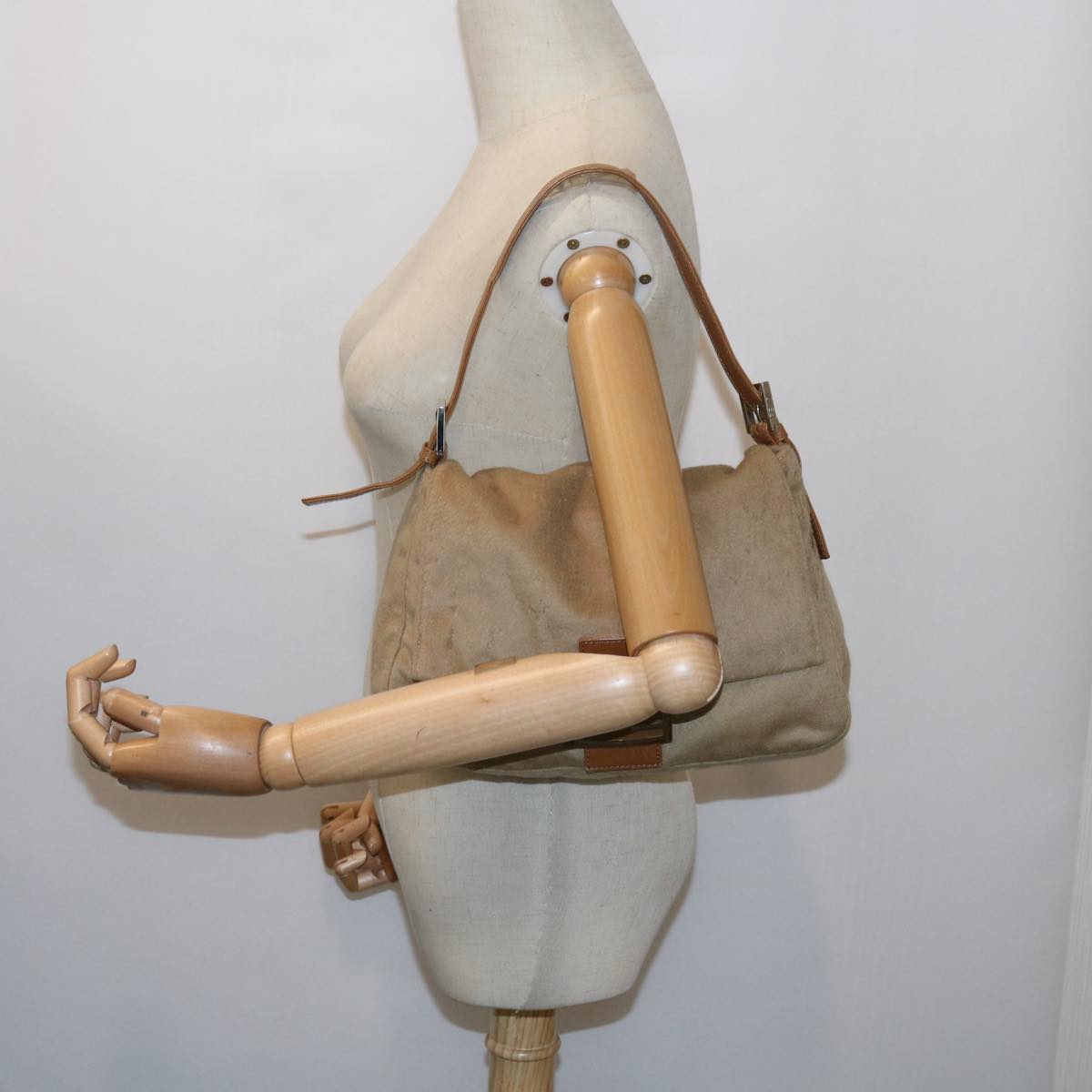 FENDI Mamma Baguette Shoulder Bag Wool Beige 64454