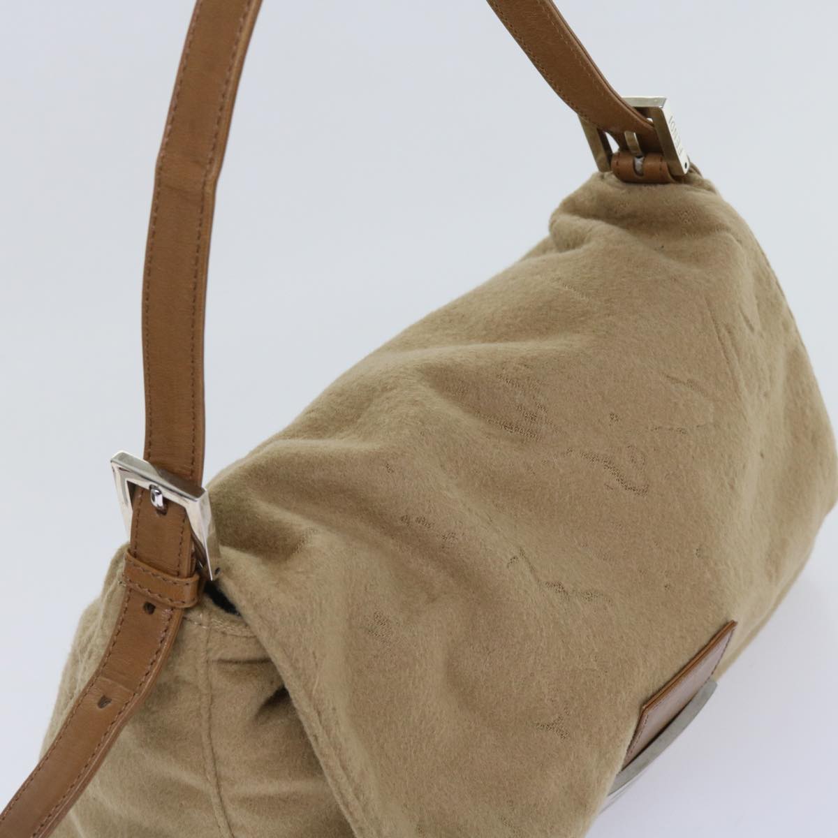 FENDI Mamma Baguette Shoulder Bag Wool Beige 64454